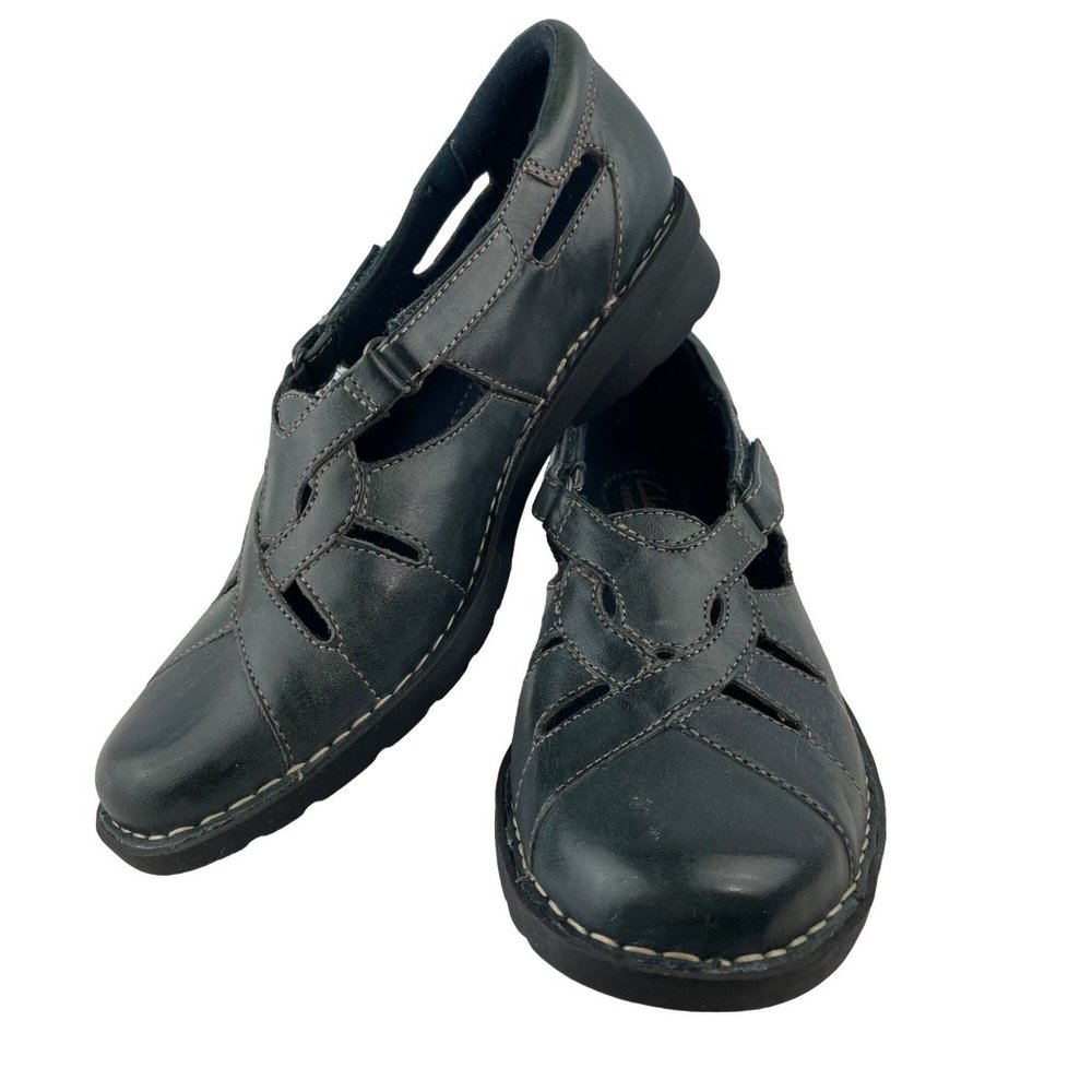 CLARKS Bendables Nikki Regatta Blue Leather Mary Jane Comfort Shoes Size 7